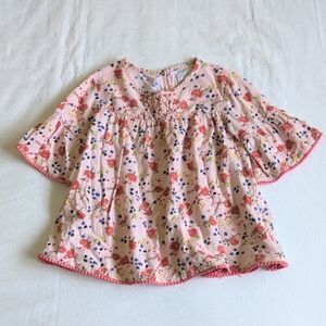BCBGirls flowy floral cotton viscose bell sleeve swing blouse with trim 4T girls
